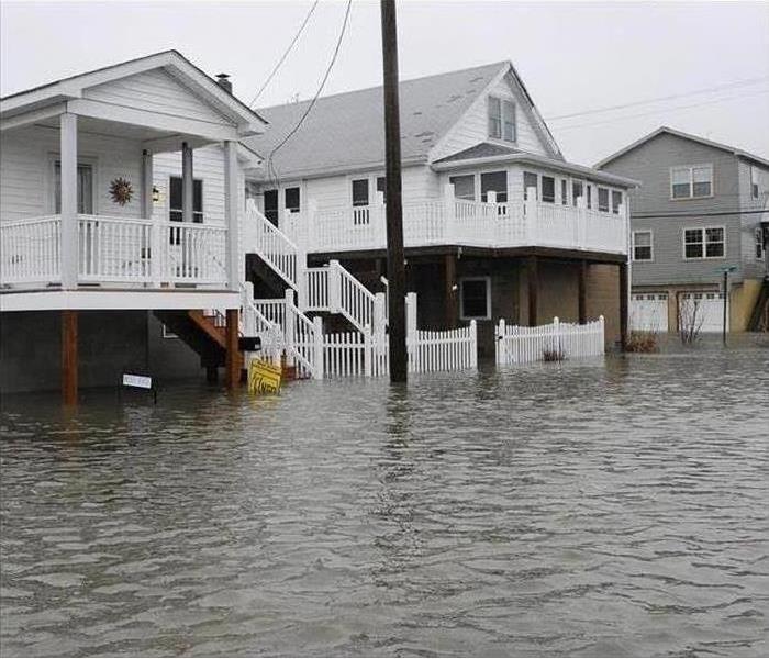 Flood waters near houses
